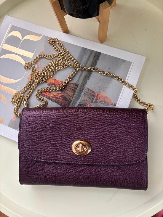 Coach Handbags - Coach Purple Shoulder Bag Gold Chain Strap Turn Lock Accent Detachable Strap